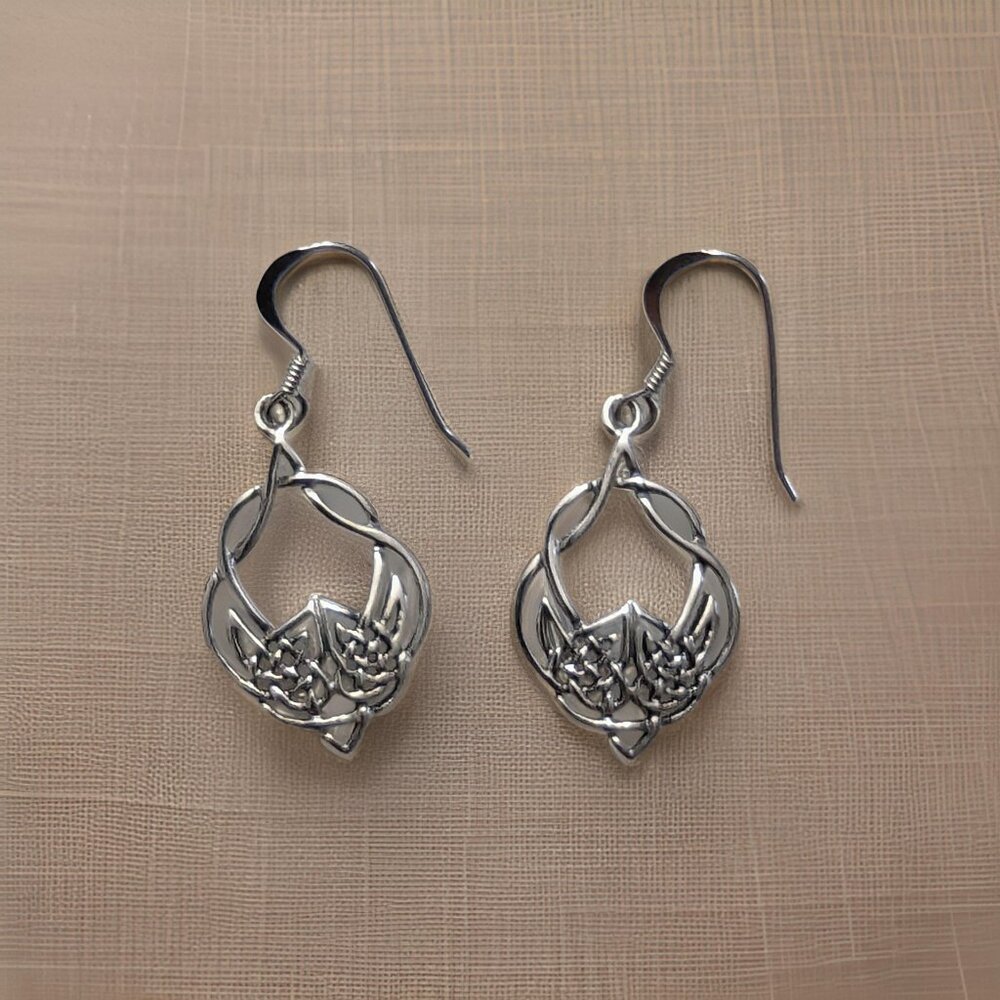 Brand New 925 Solid Sterling Silver Hanging Dangling Hook Celtic Knot Earrings